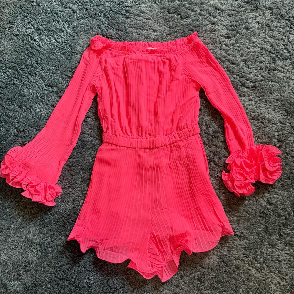 Pink Lily Vibrant Pink Ruffled Romper